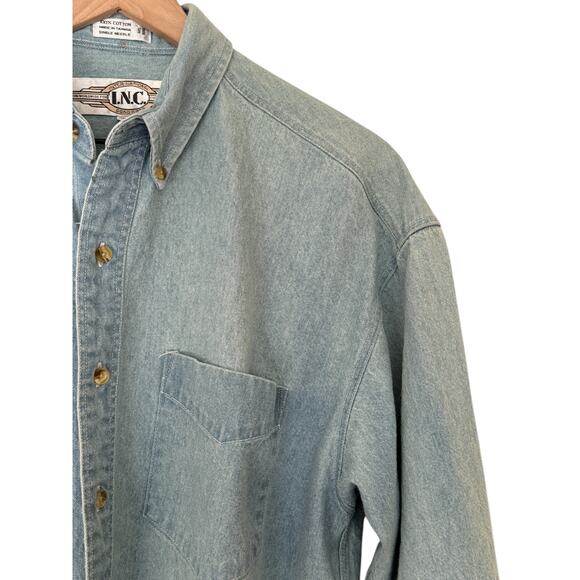 INC Vintage 80s Blue Denim Long Sleeve Button Down Classiccore Retro Shirt - Picture 5 of 8
